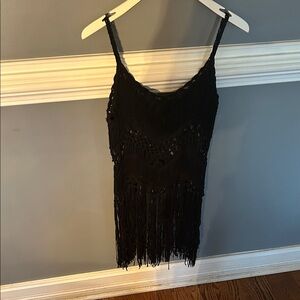 Black Fringe Crochet Top